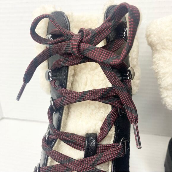 Nine West Womens Size 9.5 Rima Black Faux Leather Combat Boots Lug Sole - Picture 7 of 10